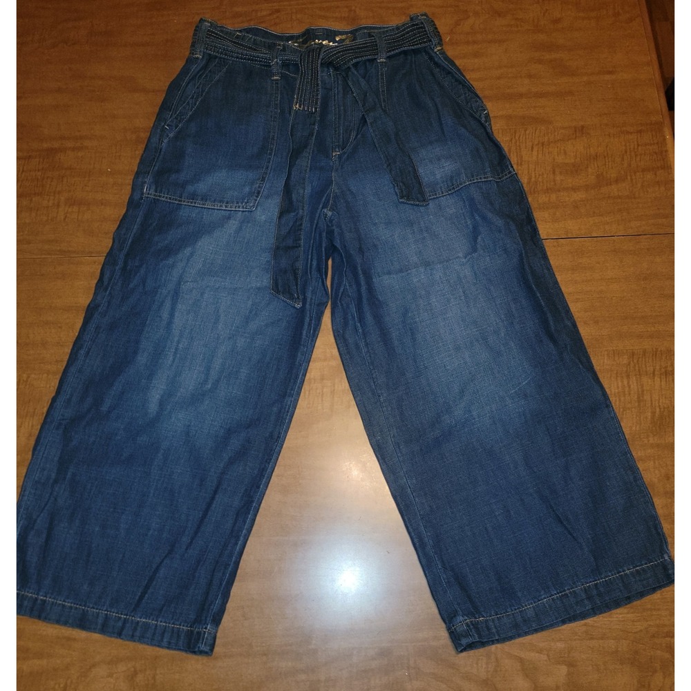 Women's NWT Seven 7 Wide Leg 12 Blue Denim Gaucho Pants Capris Pockets Belt WJ4